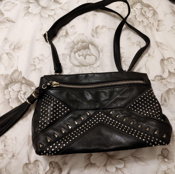 Leather edgy studded purse - Picture 1 of 4